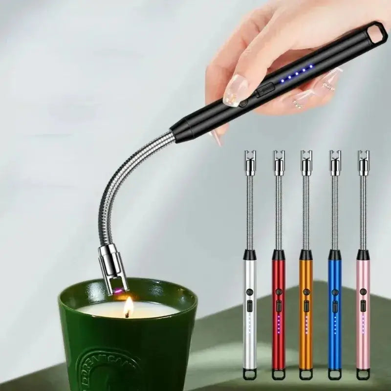 Windproof arc lighter lighting a jar candle