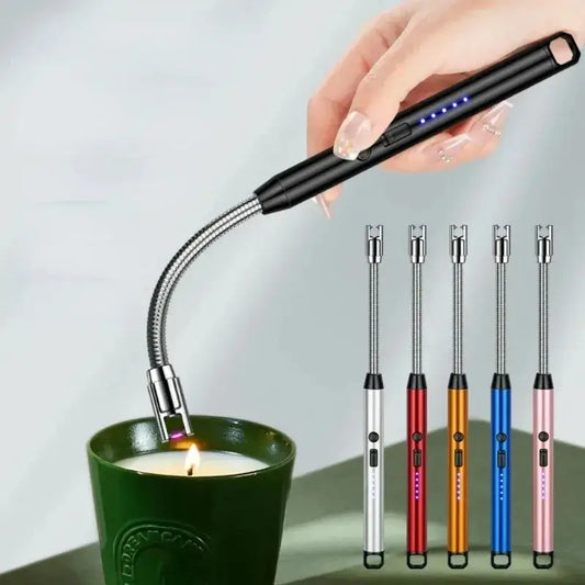 Windproof arc lighter lighting a jar candle