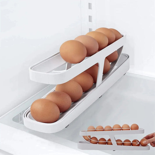 Rosin official™Automatic Rolling Egg Holder: 2-Tier Fridge Dispenser