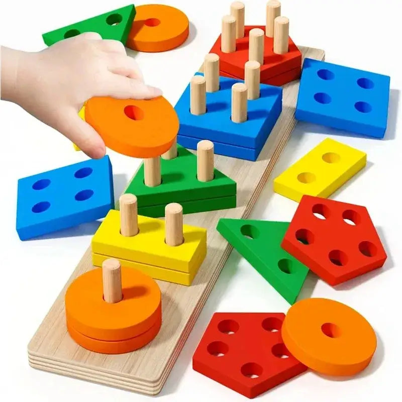 Rosin official™ Montessori Wooden Building Blocks: Shape & Color Match Toy
