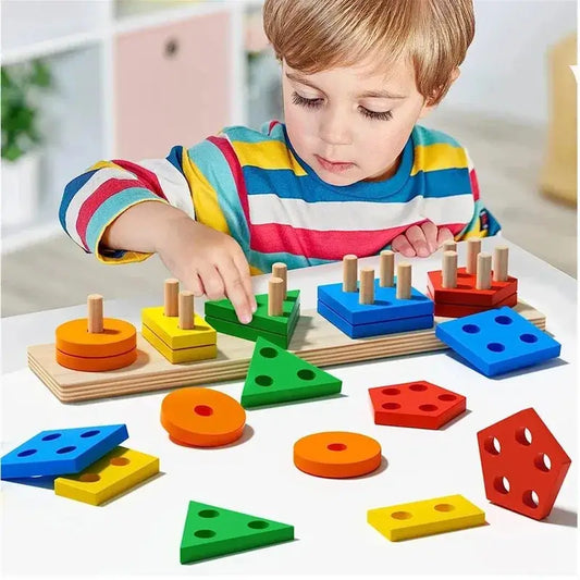 Rosin official™ Montessori Wooden Building Blocks: Shape & Color Match Toy