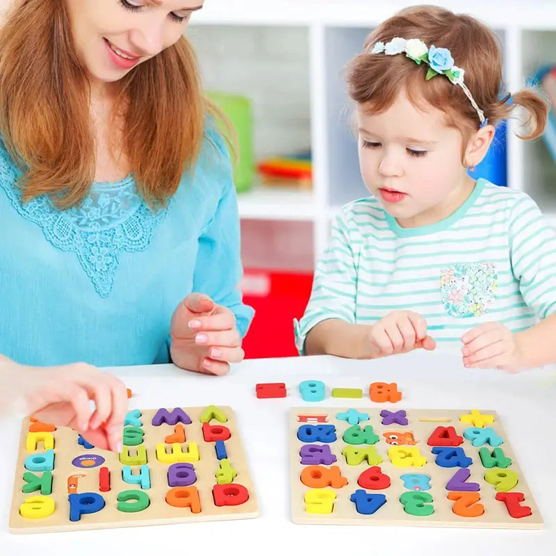 Rosin official™ Montessori Wooden Alphabet & Number Puzzle: Preschool Toy