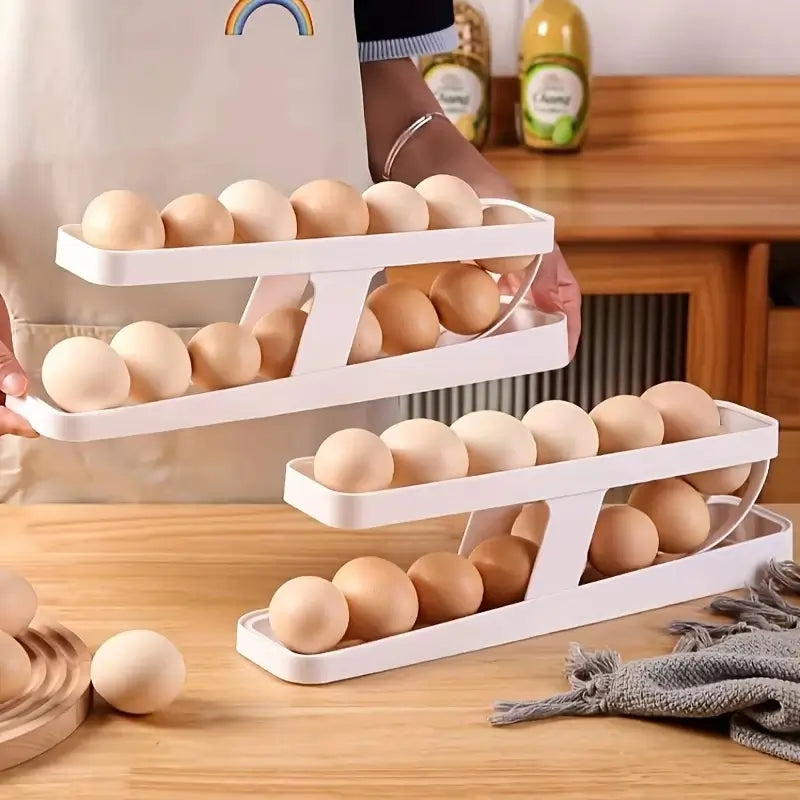 Rosin official™Automatic Rolling Egg Holder: 2-Tier Fridge Dispenser