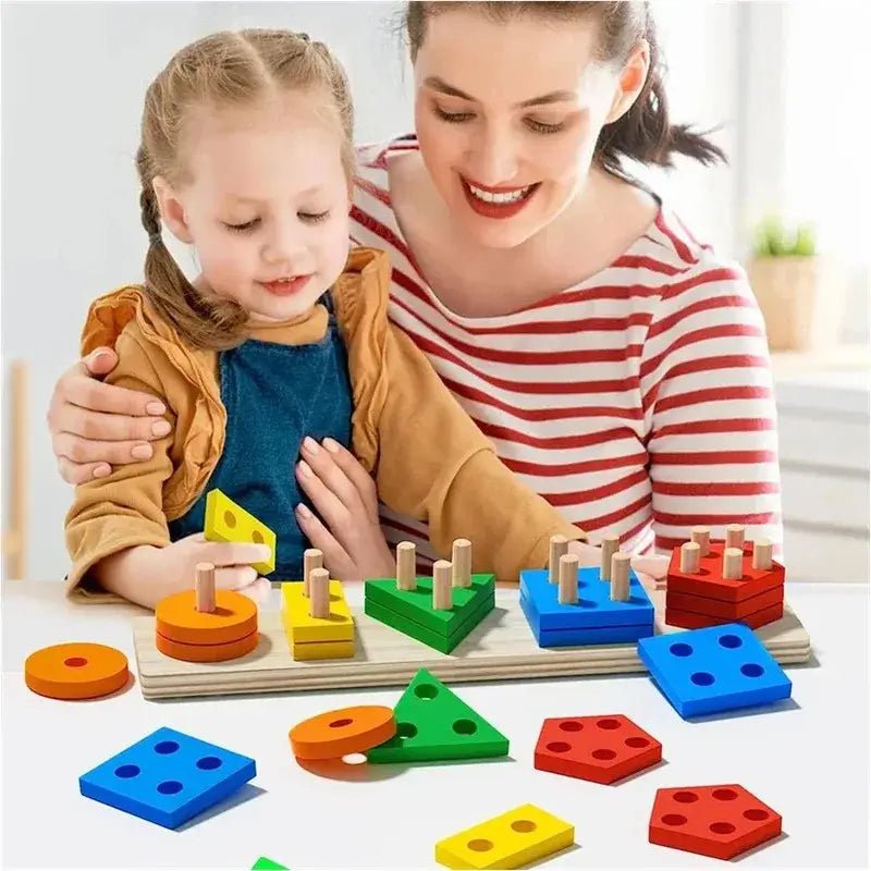 Rosin official™ Montessori Wooden Building Blocks: Shape & Color Match Toy