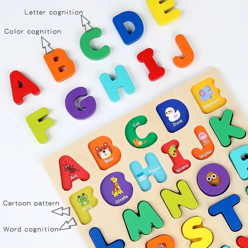 Rosin official™ Montessori Wooden Alphabet & Number Puzzle: Preschool Toy
