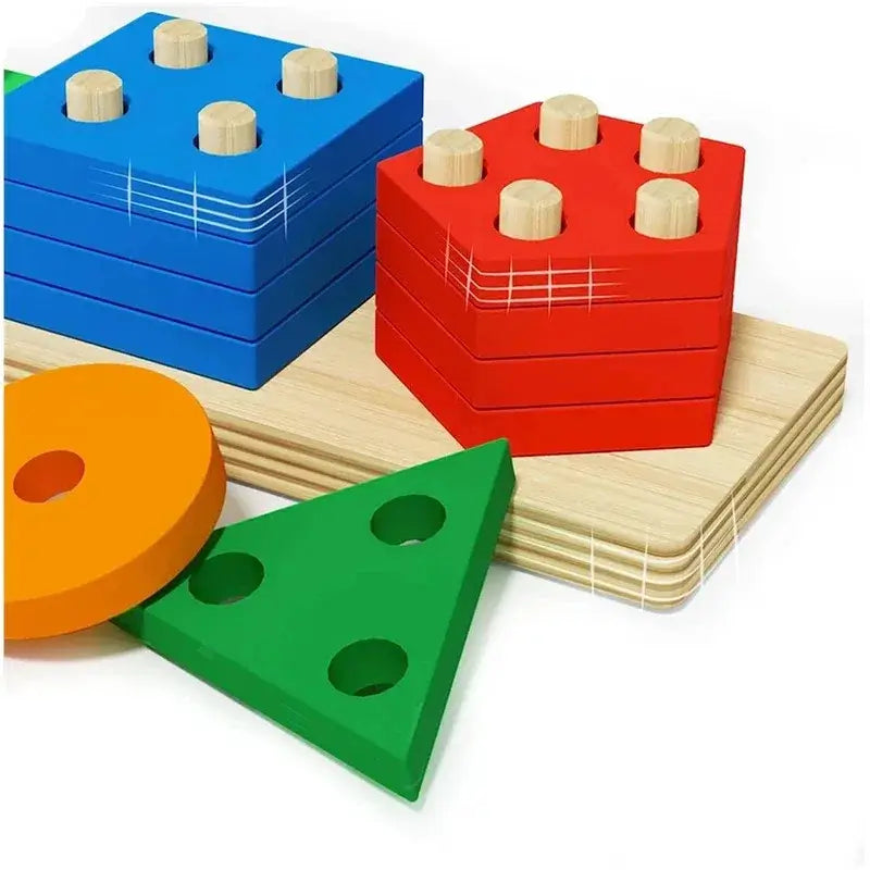 Rosin official™ Montessori Wooden Building Blocks: Shape & Color Match Toy