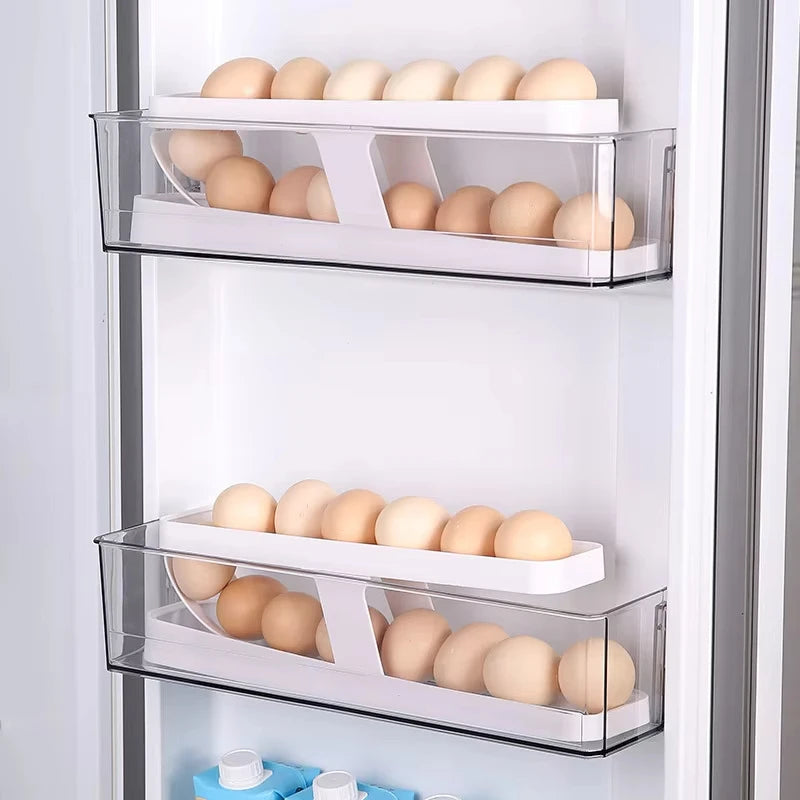 Rosin official™Automatic Rolling Egg Holder: 2-Tier Fridge Dispenser