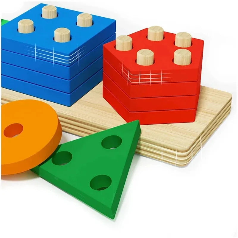 Rosin official™ Montessori Wooden Building Blocks: Shape & Color Match Toy
