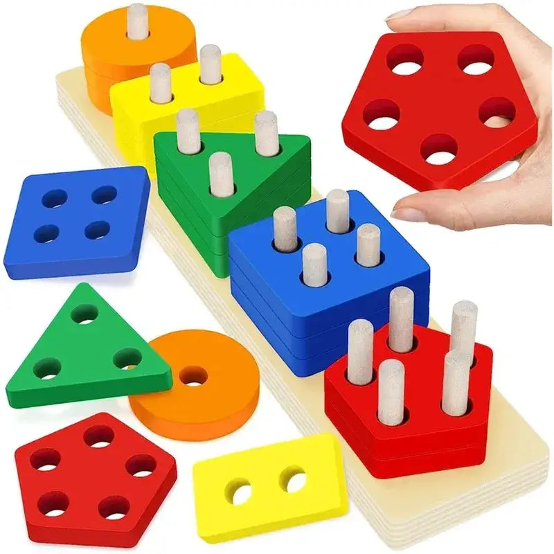 Rosin official™ Montessori Wooden Building Blocks: Shape & Color Match Toy
