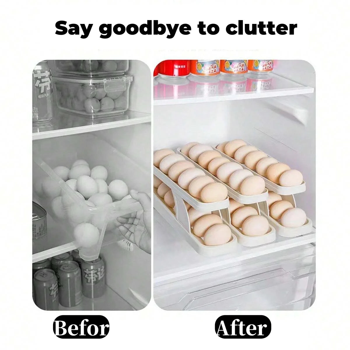 Rosin official™Automatic Rolling Egg Holder: 2-Tier Fridge Dispenser